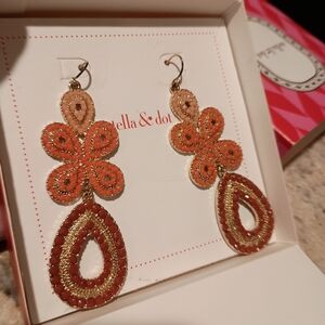 New In Box Stella & Dot Gold and Orange Floral Earrings